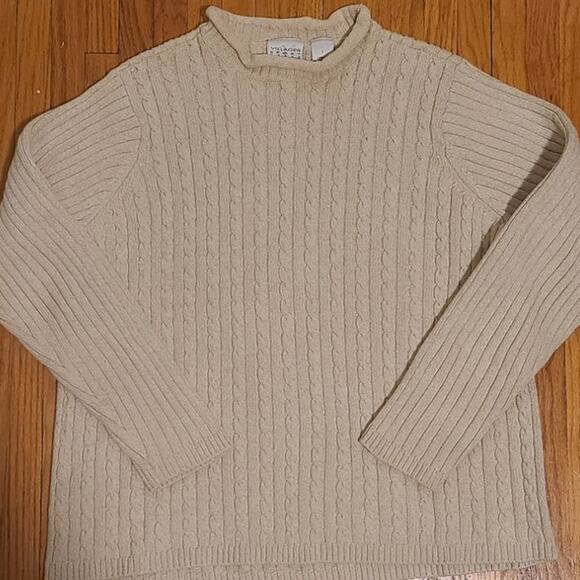 Liz Claiborne Villager Sport Rolled Neck Cotton Pullover Sweater Tan Beige - Picture 2 of 7